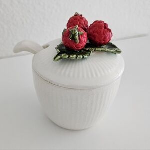 Vintage Marie Deulin Ceramic Rasberry Jelly Jam Bowl with Lid and Spoon Precious